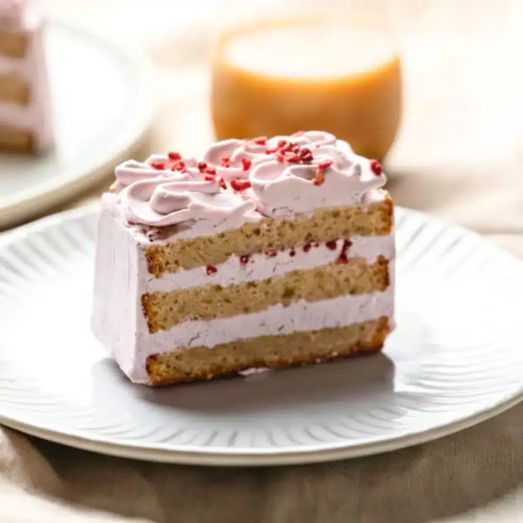 ラズベリーヴィーガンバターケーキの断面。