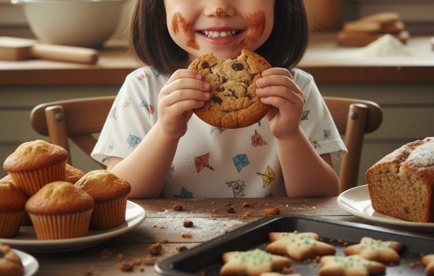 子どもが喜んでグルテンフリー焼き菓子を食べている様子