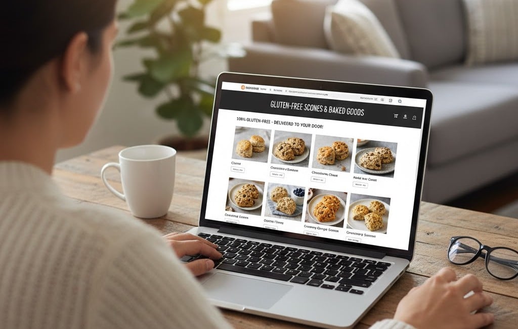 通販サイトでグルテンフリーのスコーンを選んでいる様子