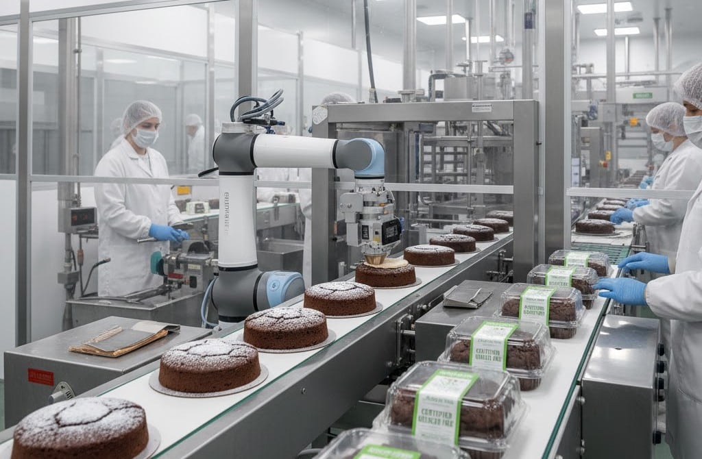 専用ラインで製造されるグルテンフリーのケーキ