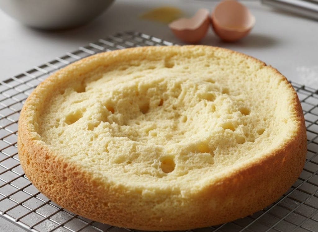 米粉でつくったスポンジケーキがうまく膨らまなかった様子。