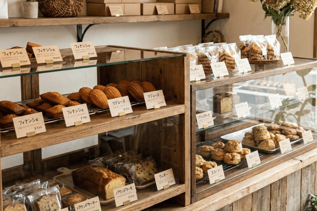 無添加で作られた焼き菓子が陳列されている様子