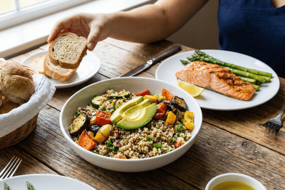 グルテンフリーの食事を楽しんでいる様子。