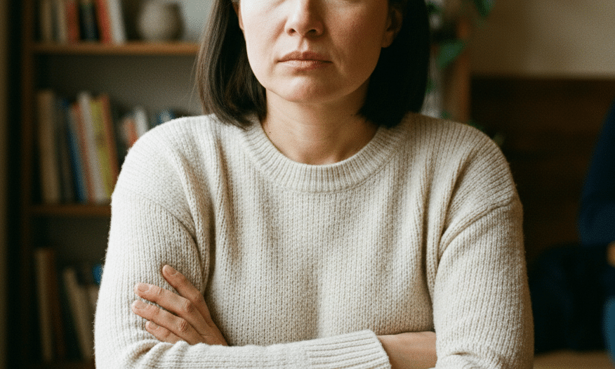 オーガニックのことで悩んでいる女性。