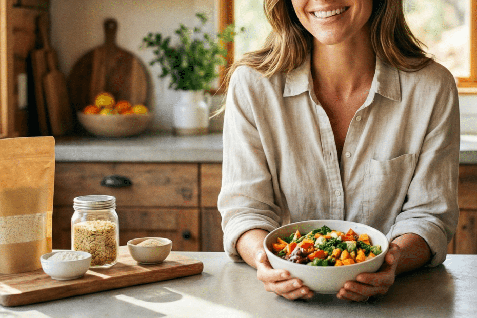 グルテンフリーを実践しており、サラダを食べようとしている女性