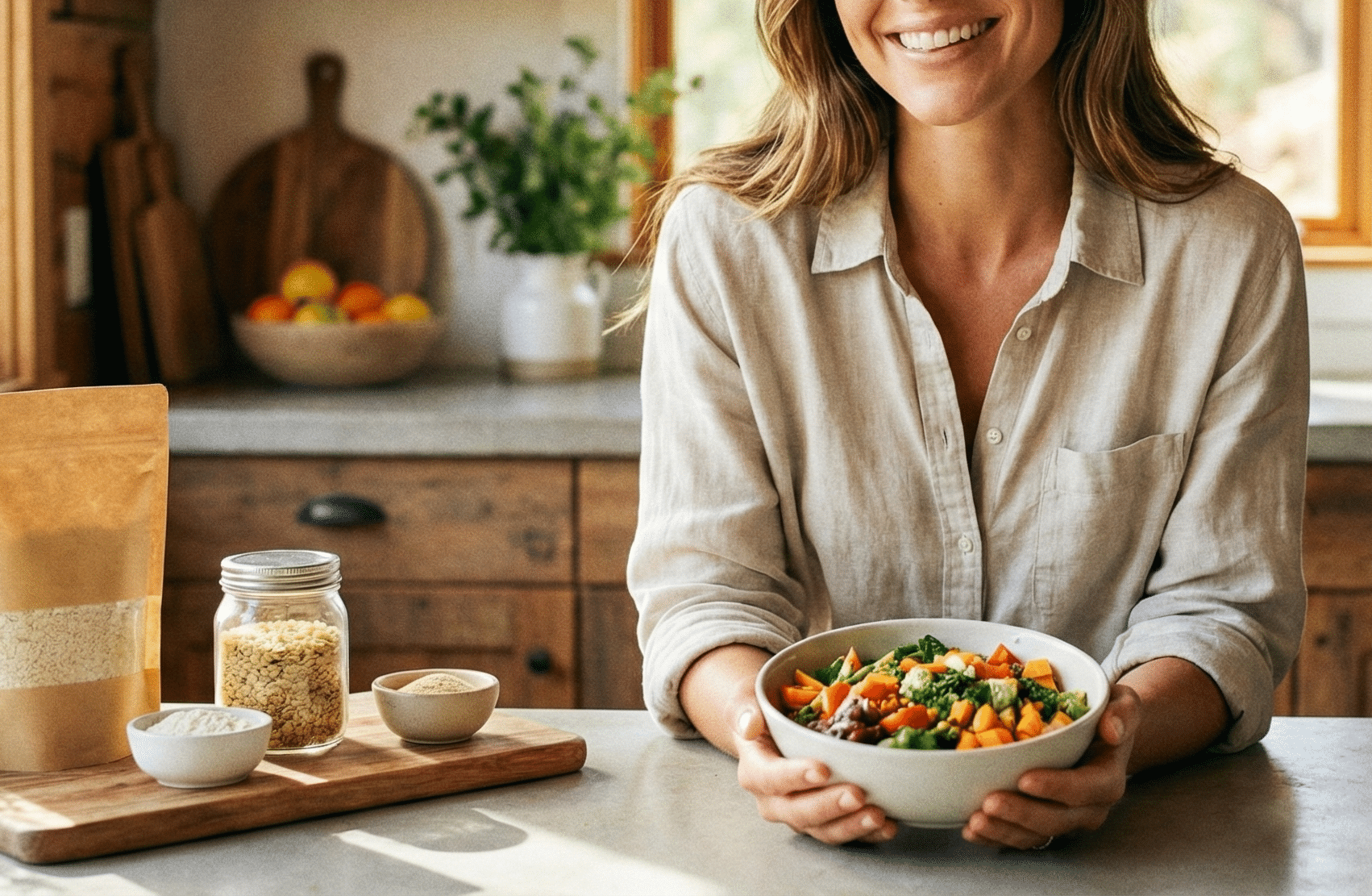 グルテンフリーを実践しており、サラダを食べようとしている女性