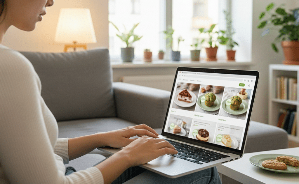 ECサイトからヴィーガン対応のスイーツを選んで、購入しようとしている。