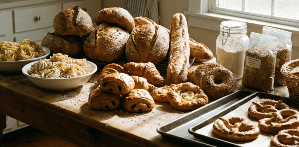 セリアック病の人が避けるべき食品が並んでいる