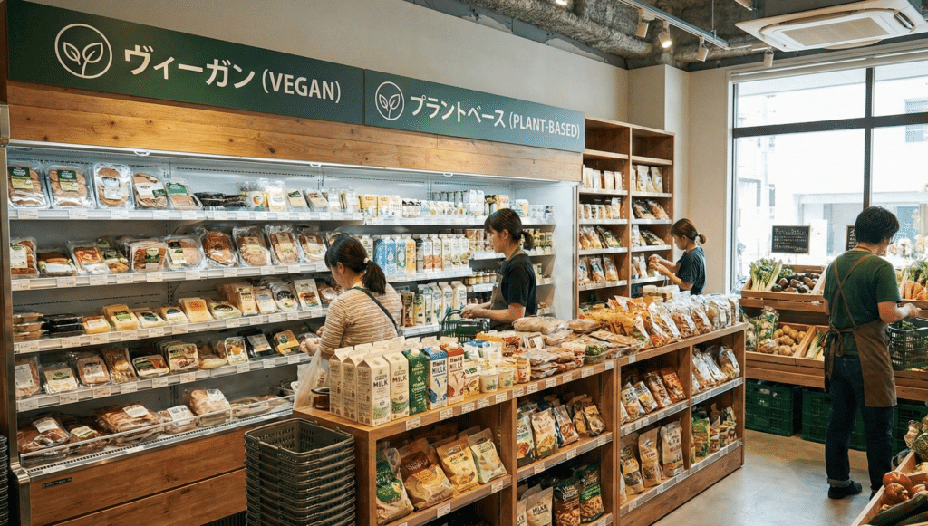 プラントベースやヴィーガンの商品が置いてあるお店