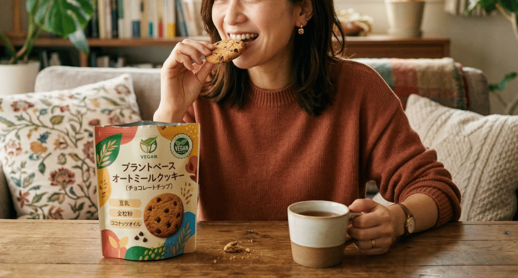 プラントベースのお菓子を楽しむ女性